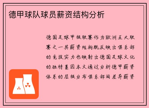 德甲球队球员薪资结构分析